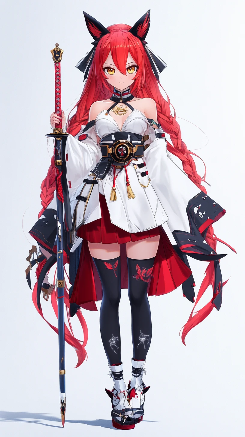 長髮深紅色頭髮的動漫少女穿著精緻的奇幻服裝