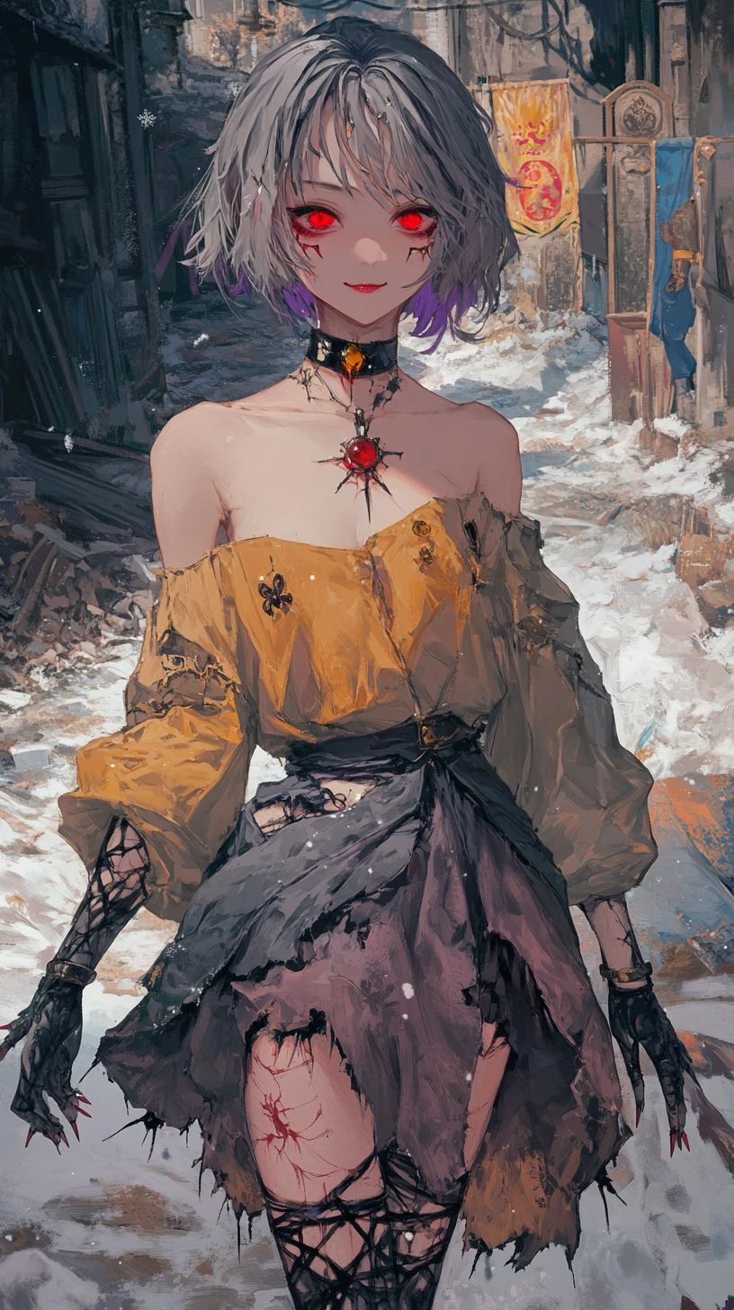 雪村中的雙色頭髮動漫女孩