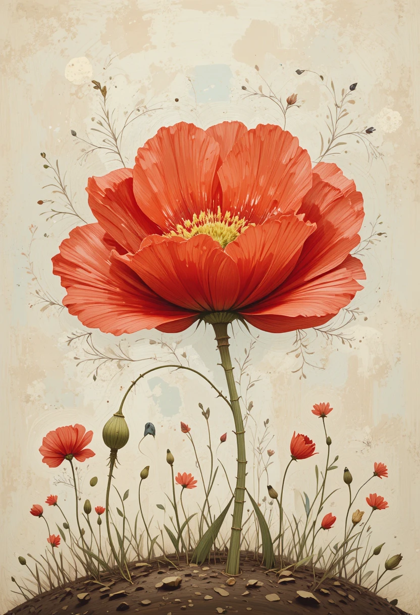 Fata giocosa del fiore di papavero in stile classico da libro di fiabe