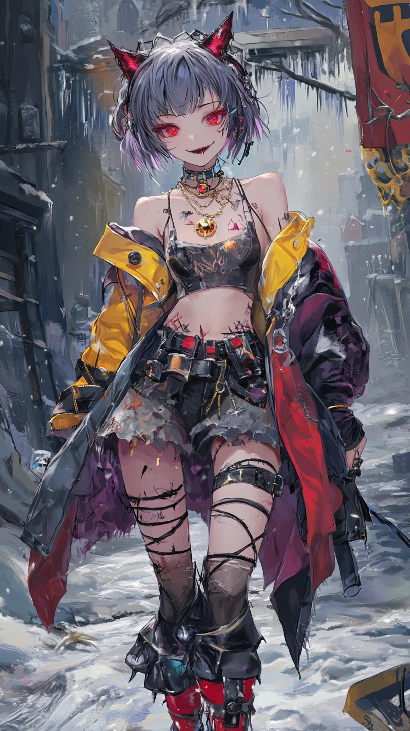 穿著金色上衣的雙色髮動漫少女
