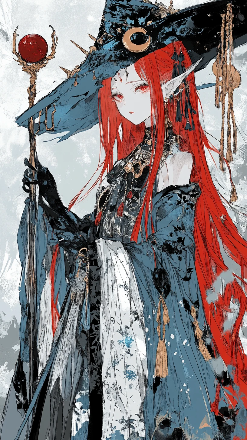 Anime-Hexenmädchen mit himmlischem Stab im Labor