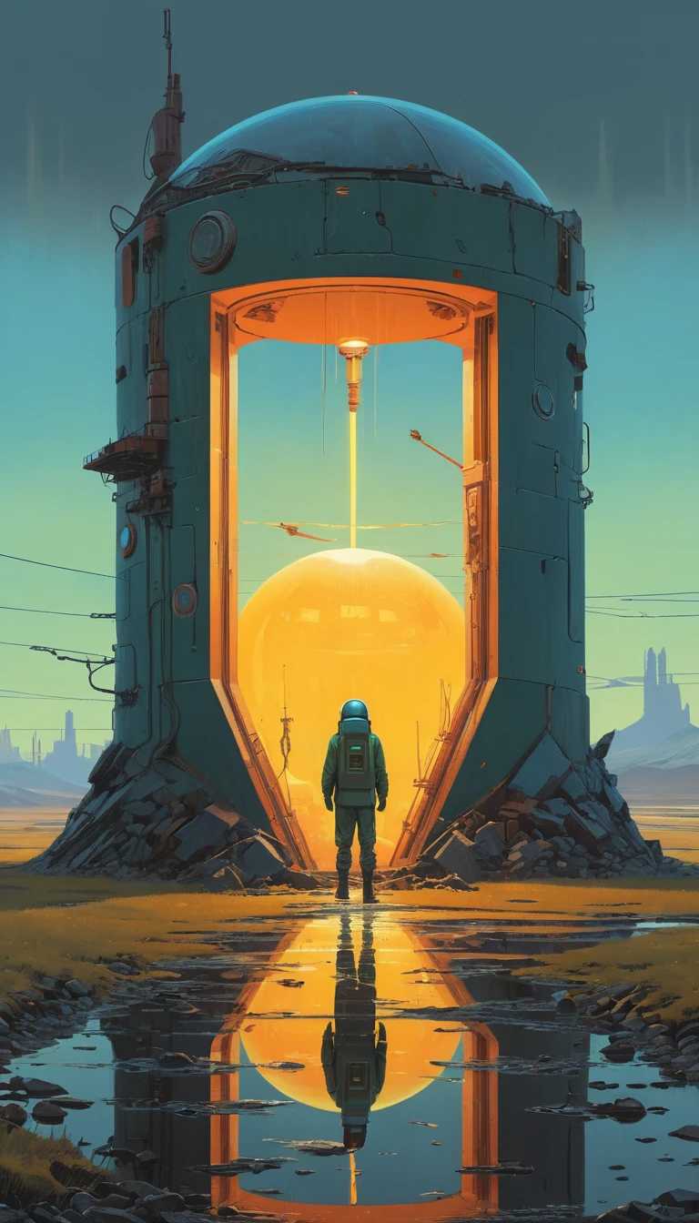 Portal dimensional brilhante em uma paisagem sci-fi desolada