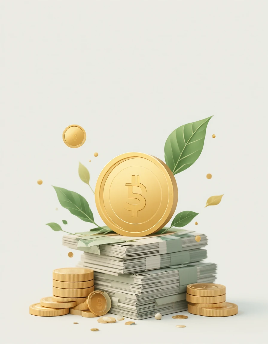 황금 동전과 지폐의 모던 플랫 일러스트
