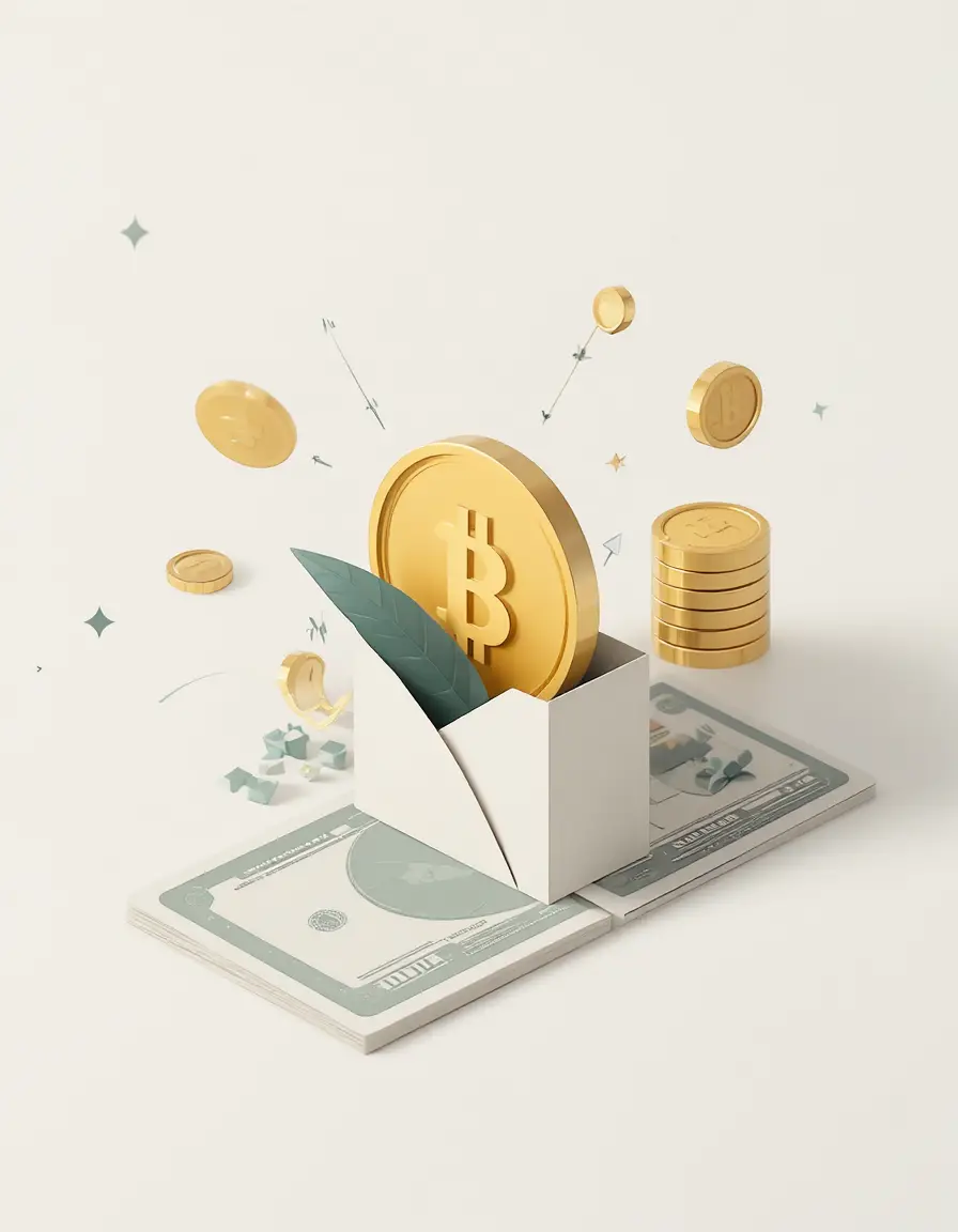 金幣與紙鈔的極簡金融科技向量圖