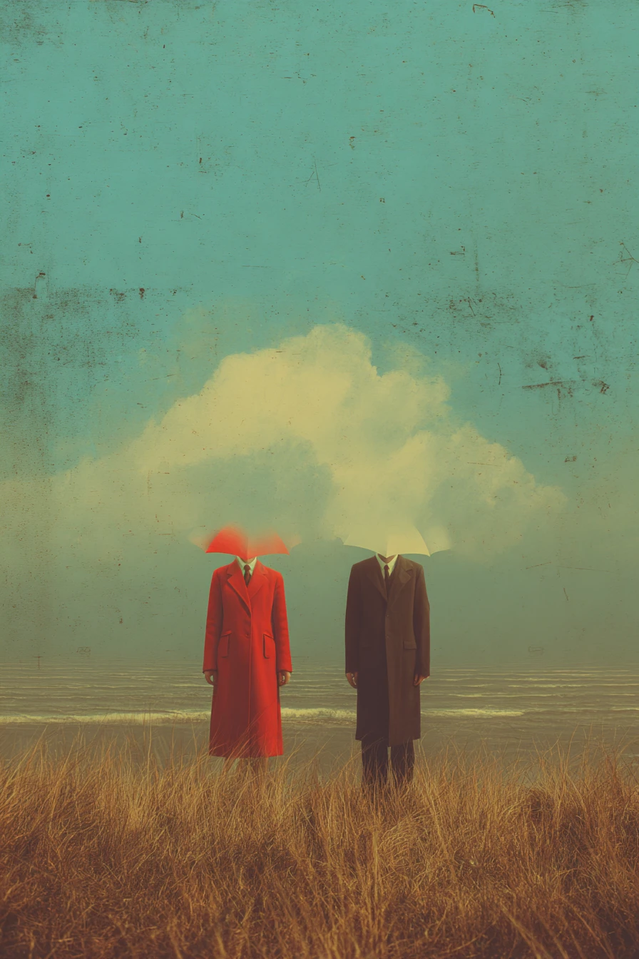 Colagem surreal solitária em um espaço abstrato vintage minimalista