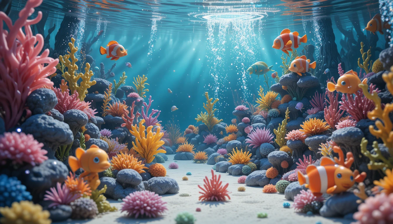 Sirene 3D colorate in un dolce mondo fantasy sottomarino