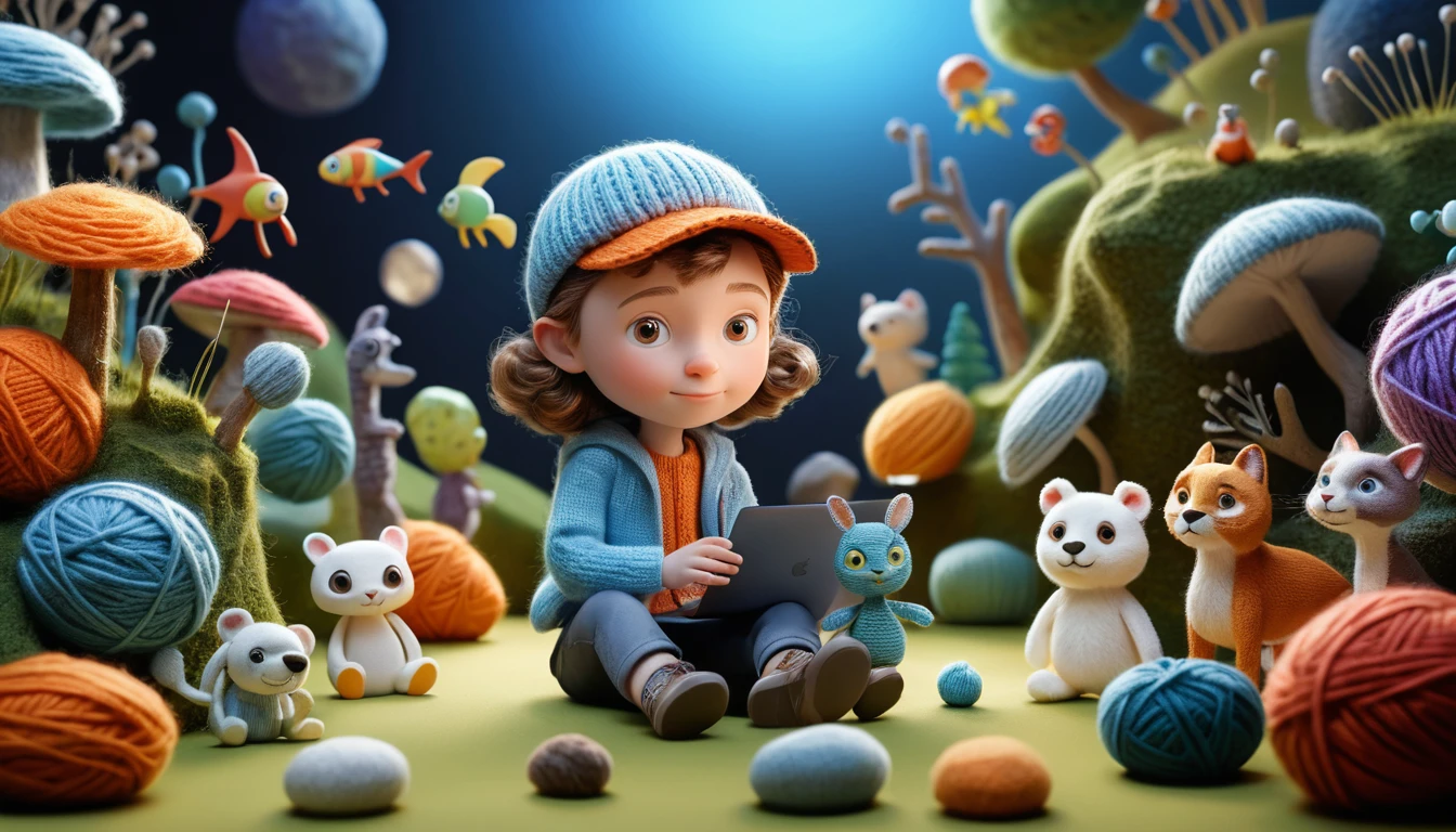 Fofa heroína infantil 3D da tecnologia em um mundo de fantasia divertido