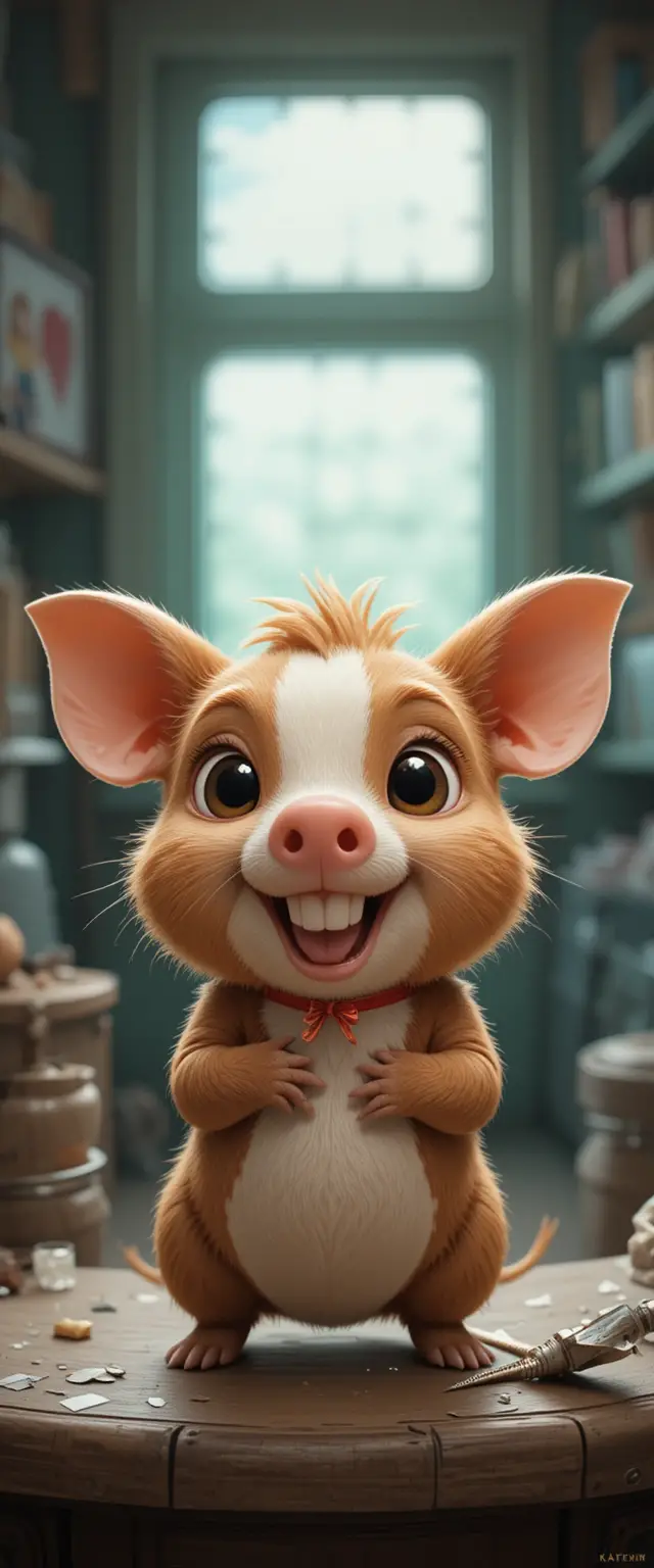 Little pig in love dreaming of a perfect smile