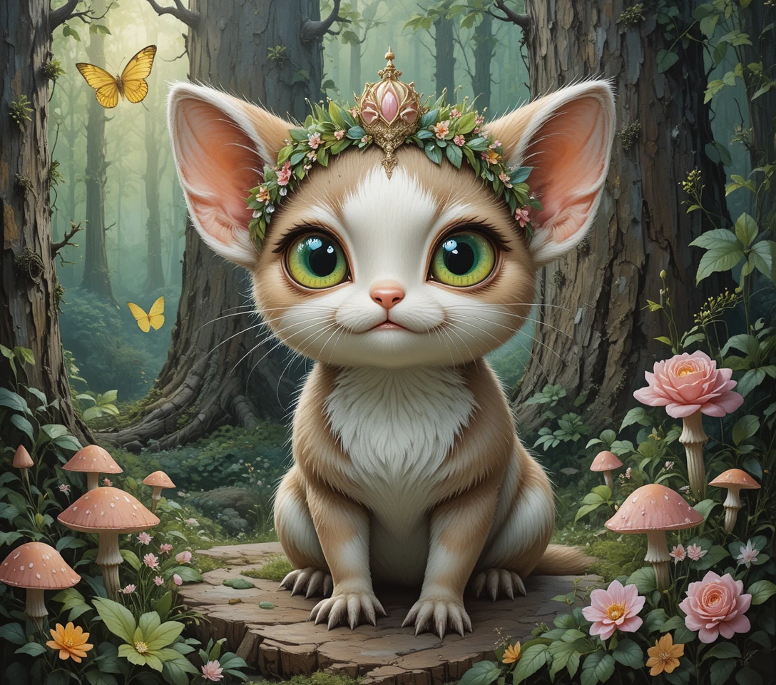 明るい森の角を持つかわいいファンタジークリーチャー