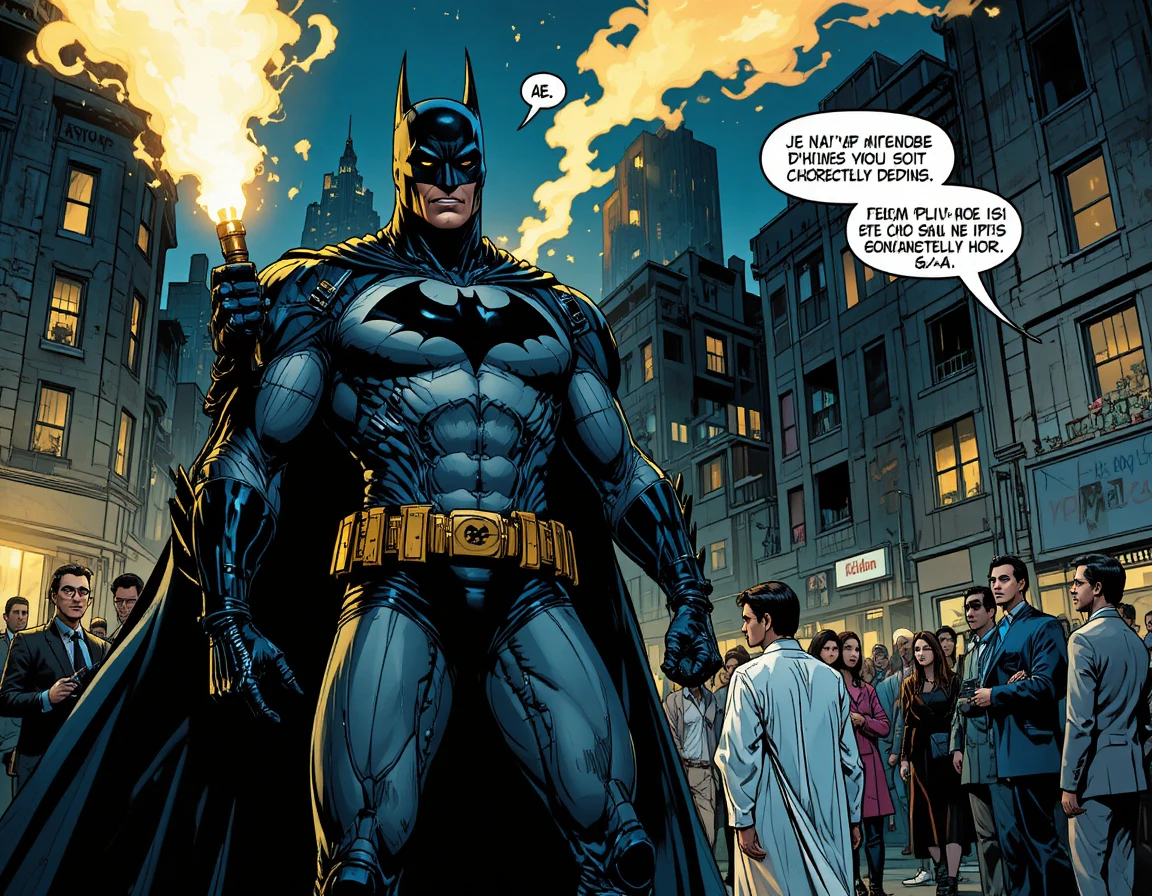 Super-herói sombrio em armadura na noite chuvosa de Gotham