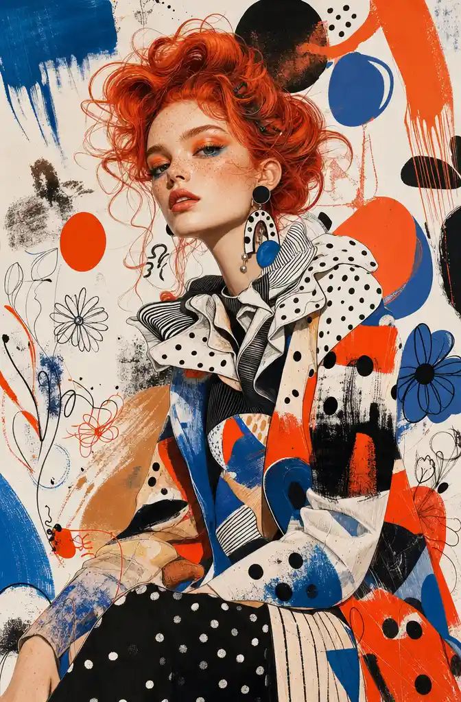 Pop Art Fashion Girl With Voluminous Red Hair Illustration