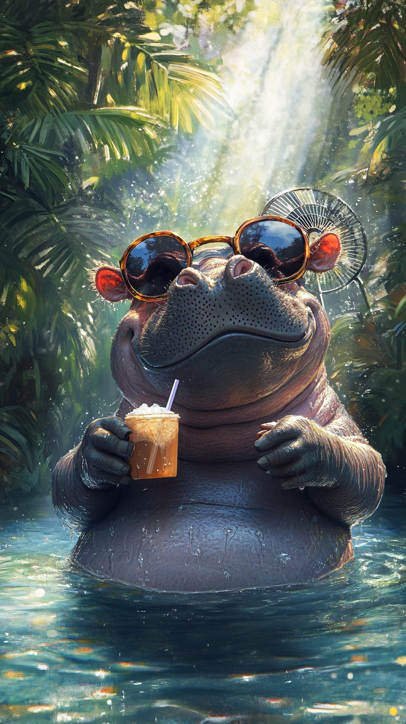 Hippo détendu qui se rafraîchit dans un lagon tropical ensoleillé