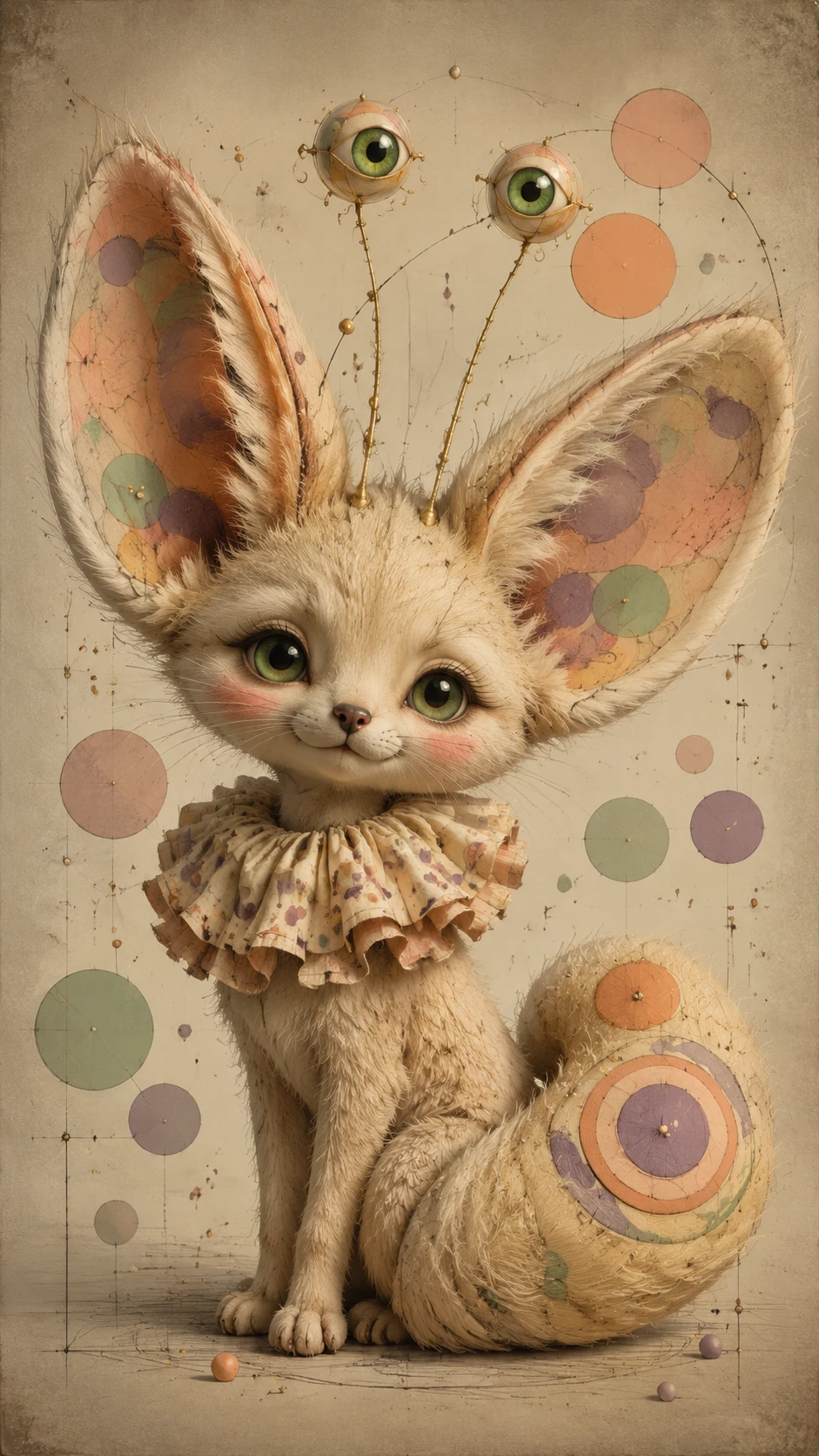 Fennec fantastique et féerique avec cercles et pois pastels