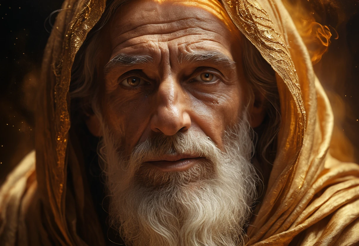 Tränenerfüllter Prophet, der in einem leuchtenden kosmischen Schoß schwebt
