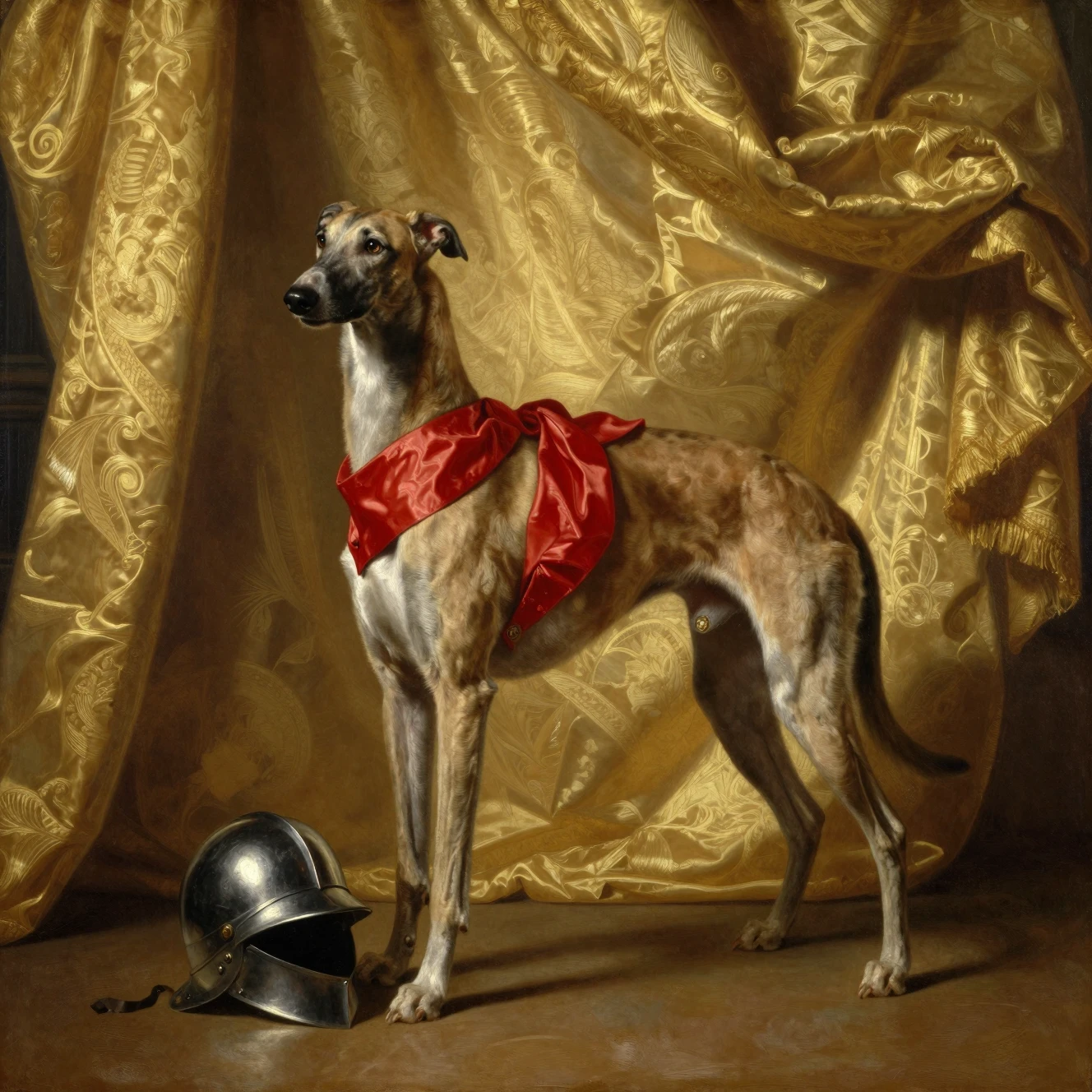 Pintura a óleo barroca de um nobre galgo comandante