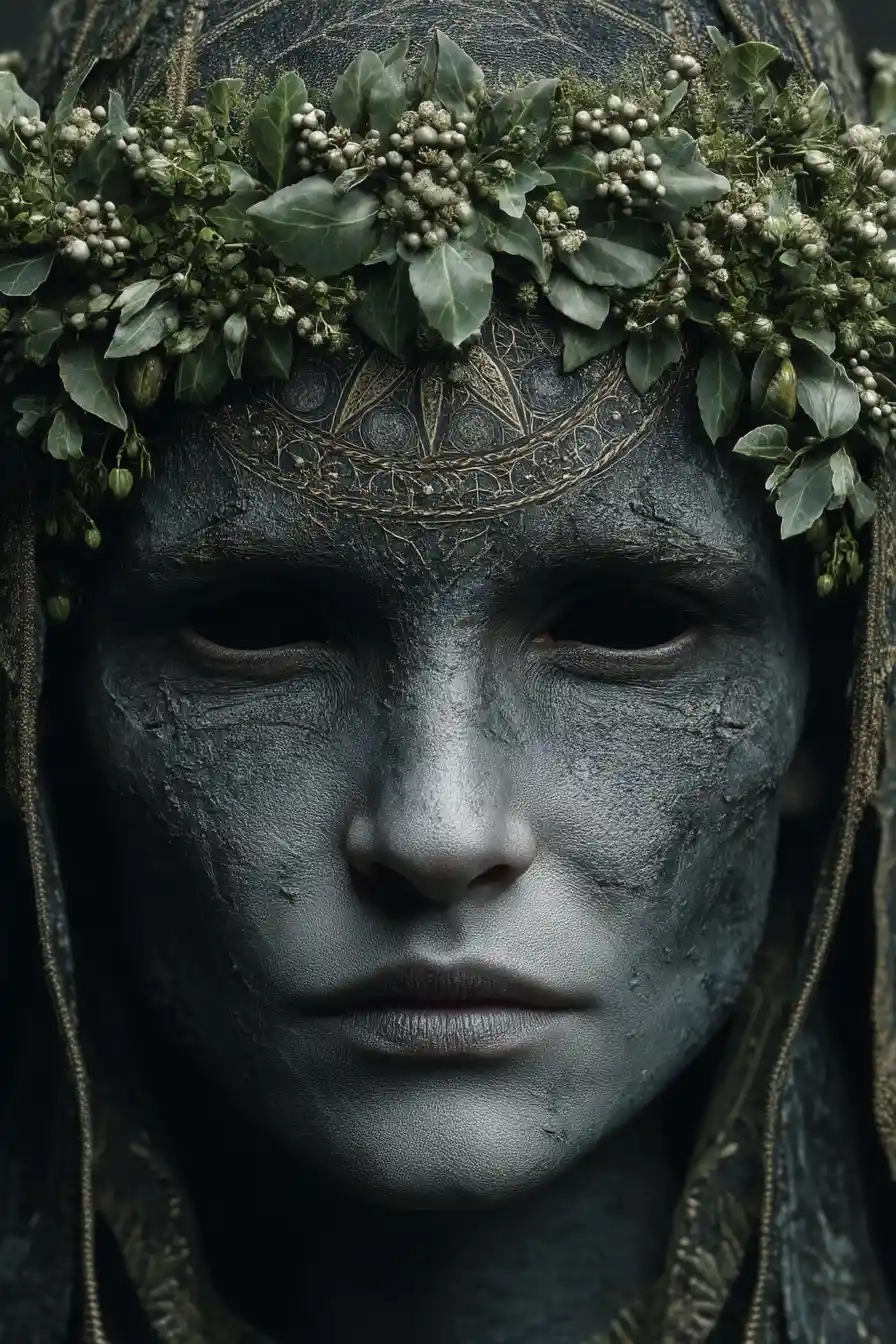 Portrait de fantasy surréaliste d’un être aux yeux noirs comme le vide