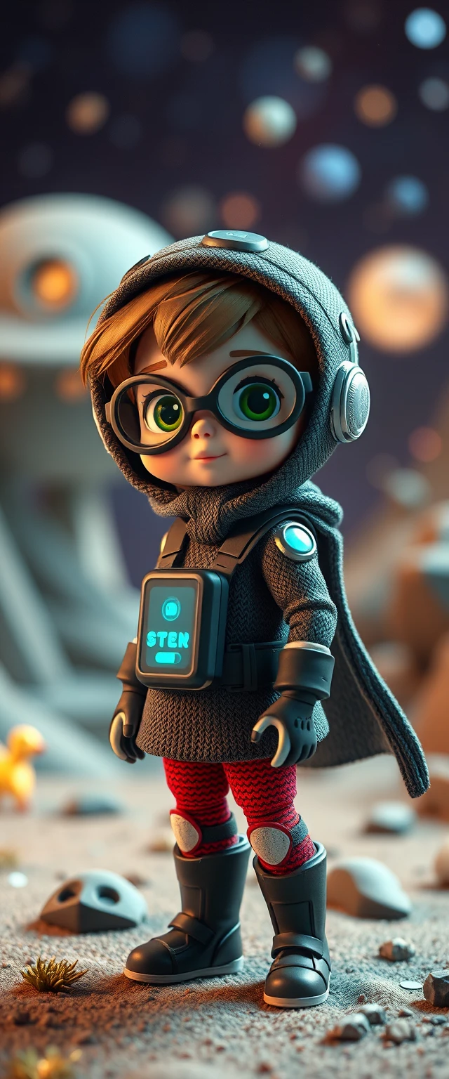 Adorable héroïne tech 3D dans un monde fantastique et ludique