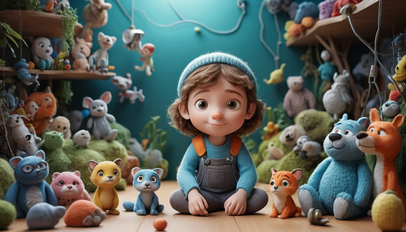 Adorável heroína infantil 3D em um mundo de fantasia tecnológica divertido