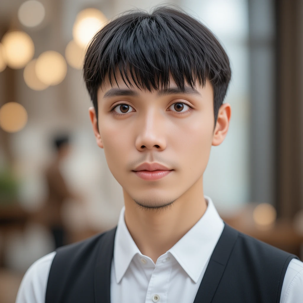 フォーマルなベストを着た若いビルマ人男性のクローズアップポートレート