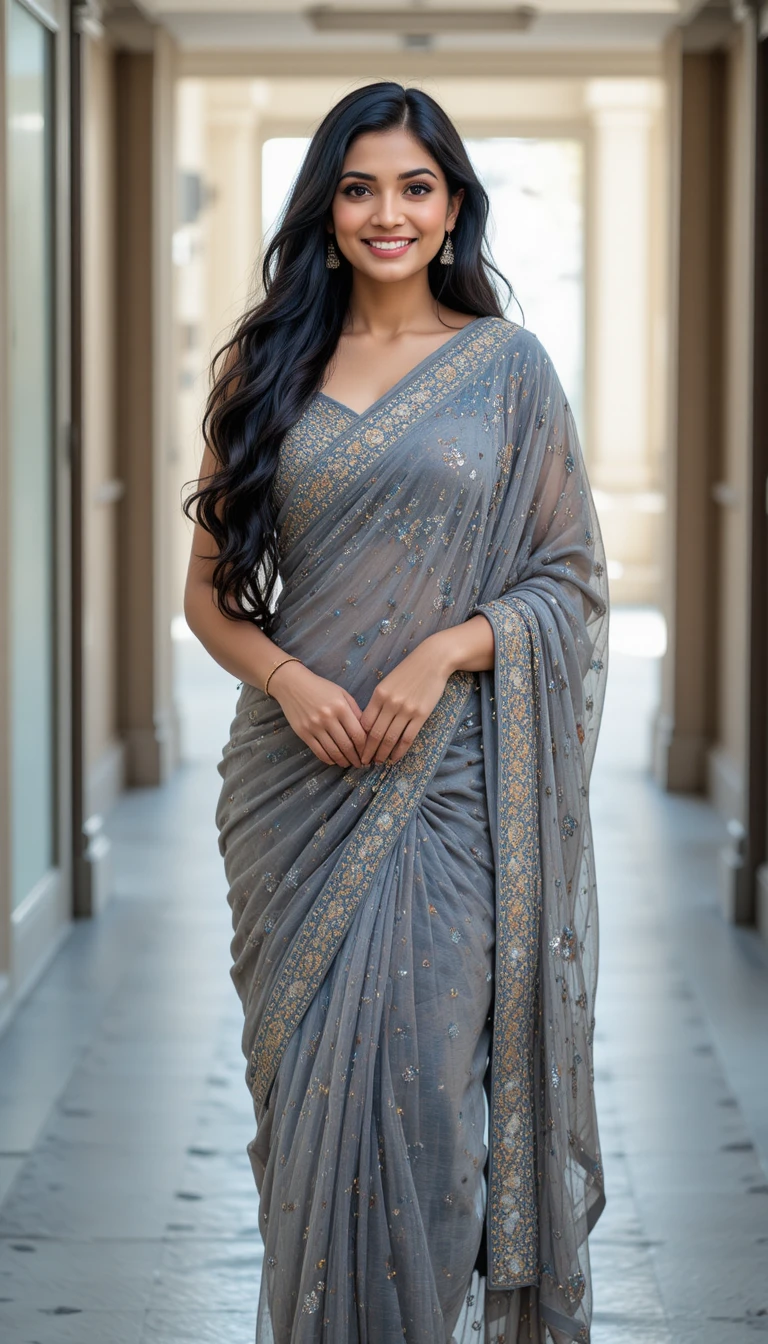 Mulher indiana confiante em um traje tradicional moderno