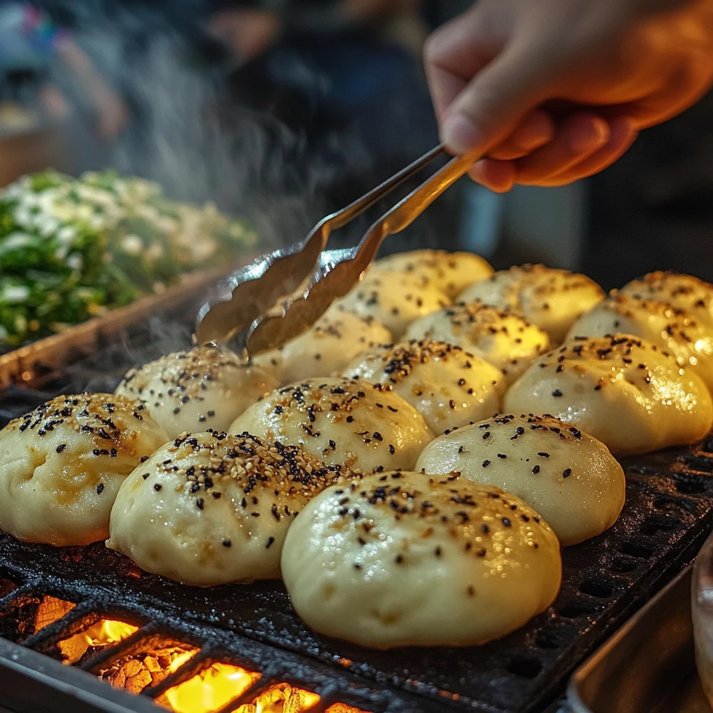 Taiwan Nachtmarkt-Pepper-Bun-Stand mit glühender Holzkohle