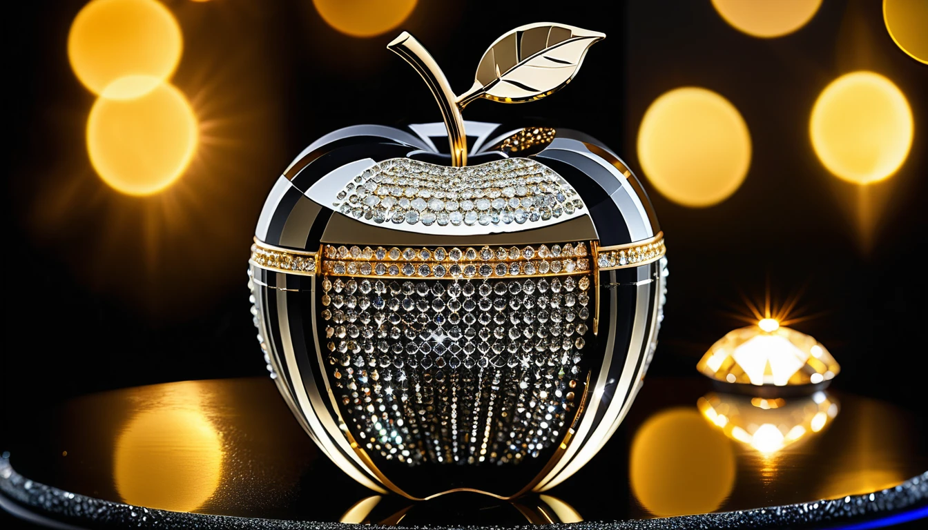 Luxury crystal apple centerpiece with diamonds on black velvet