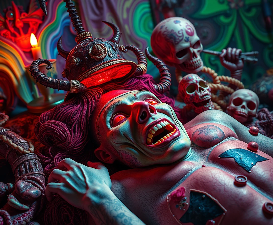 Pesadilla psicodélica pop‑surrealista entre lo sagrado y lo carnal