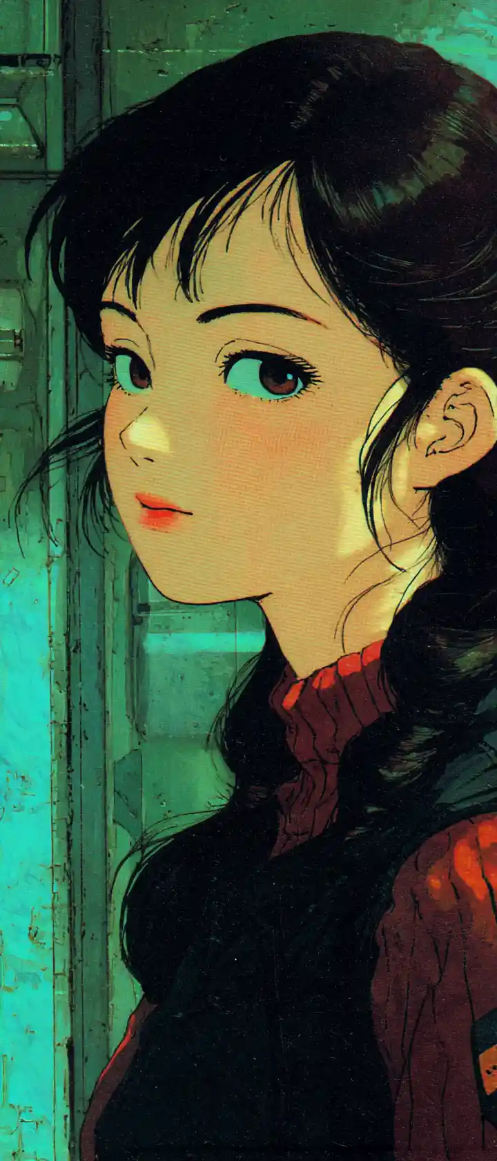 Retro anime girl in a futuristic cyberpunk city scene