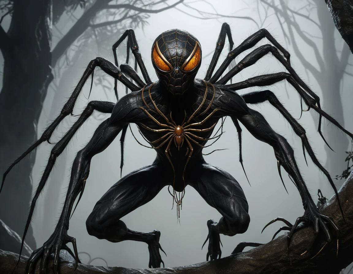 Terrível Monstro Humanoide Aranha em uma Selva ao Luar