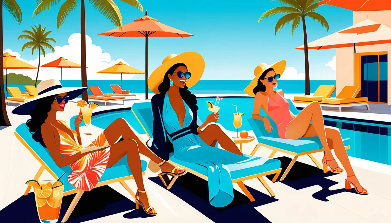 Friends Relaxing Poolside At A Luxury Summer Resort