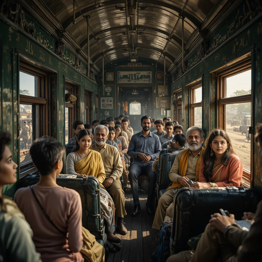 Soldato pakistano su un treno affollato che torna a casa per l'Eid
