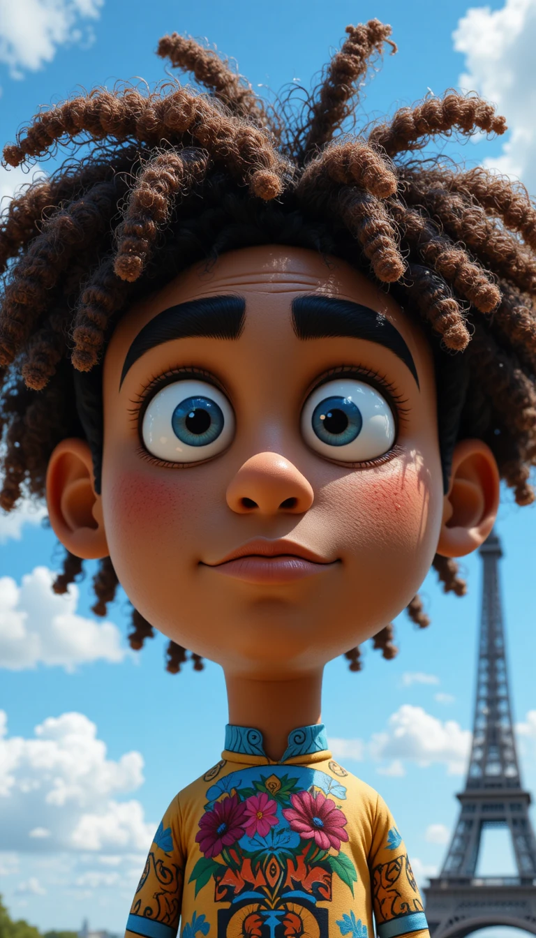 Retrato de homem multicultural em estilo Pixar com grafite neon