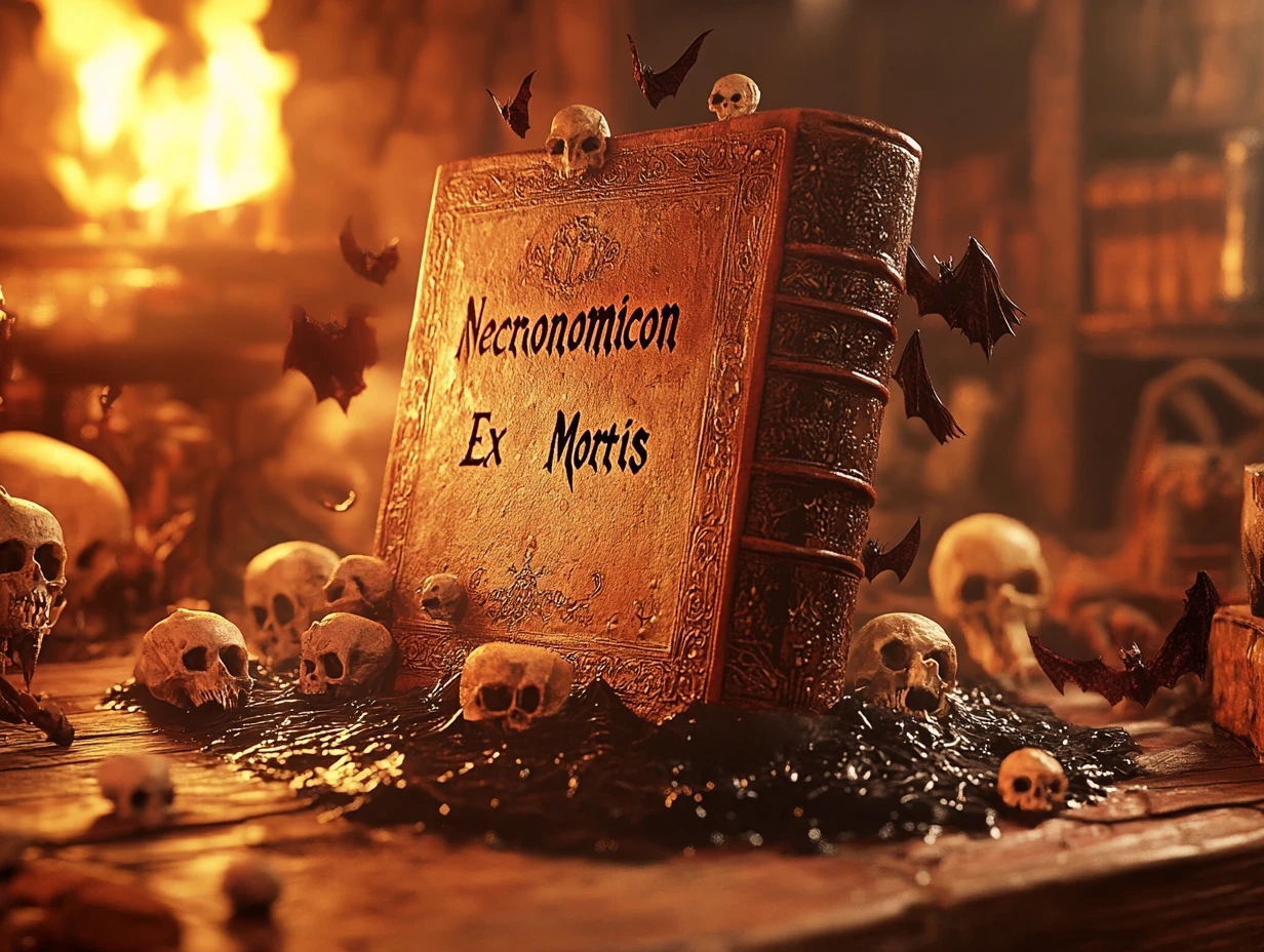 Entidades demoníacas surgindo de um antigo livro amaldiçoado