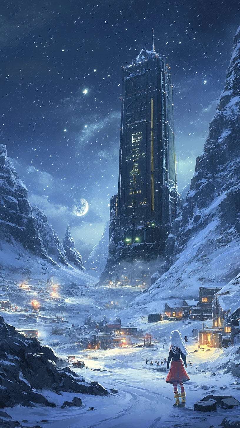 暴風雪中的北極研究站裡的動畫少女
