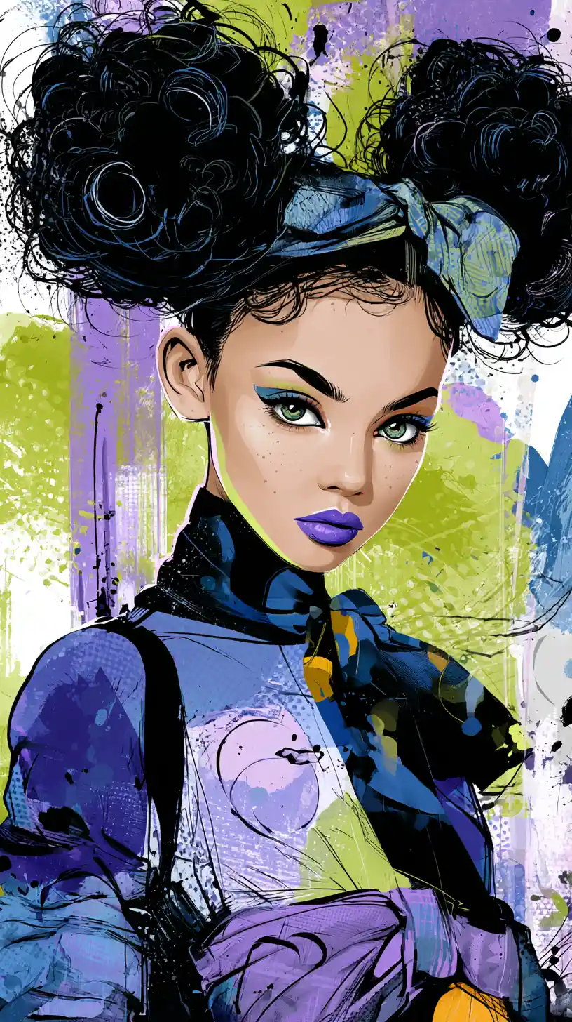 Pop art fashion woman with curly pigtails illustration