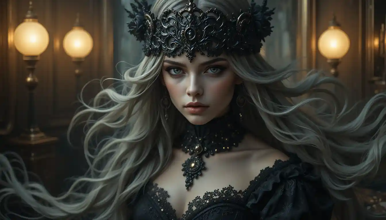 Mystische, blind gefaltete Frau in einem Dark-Fantasy-Porträt