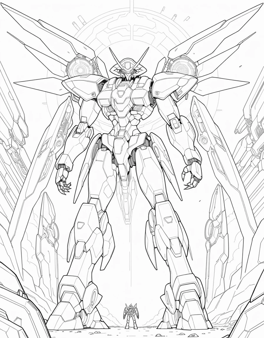 Gigantischer Kaiser-Mecha über einem futuristischen Schlachtfeld