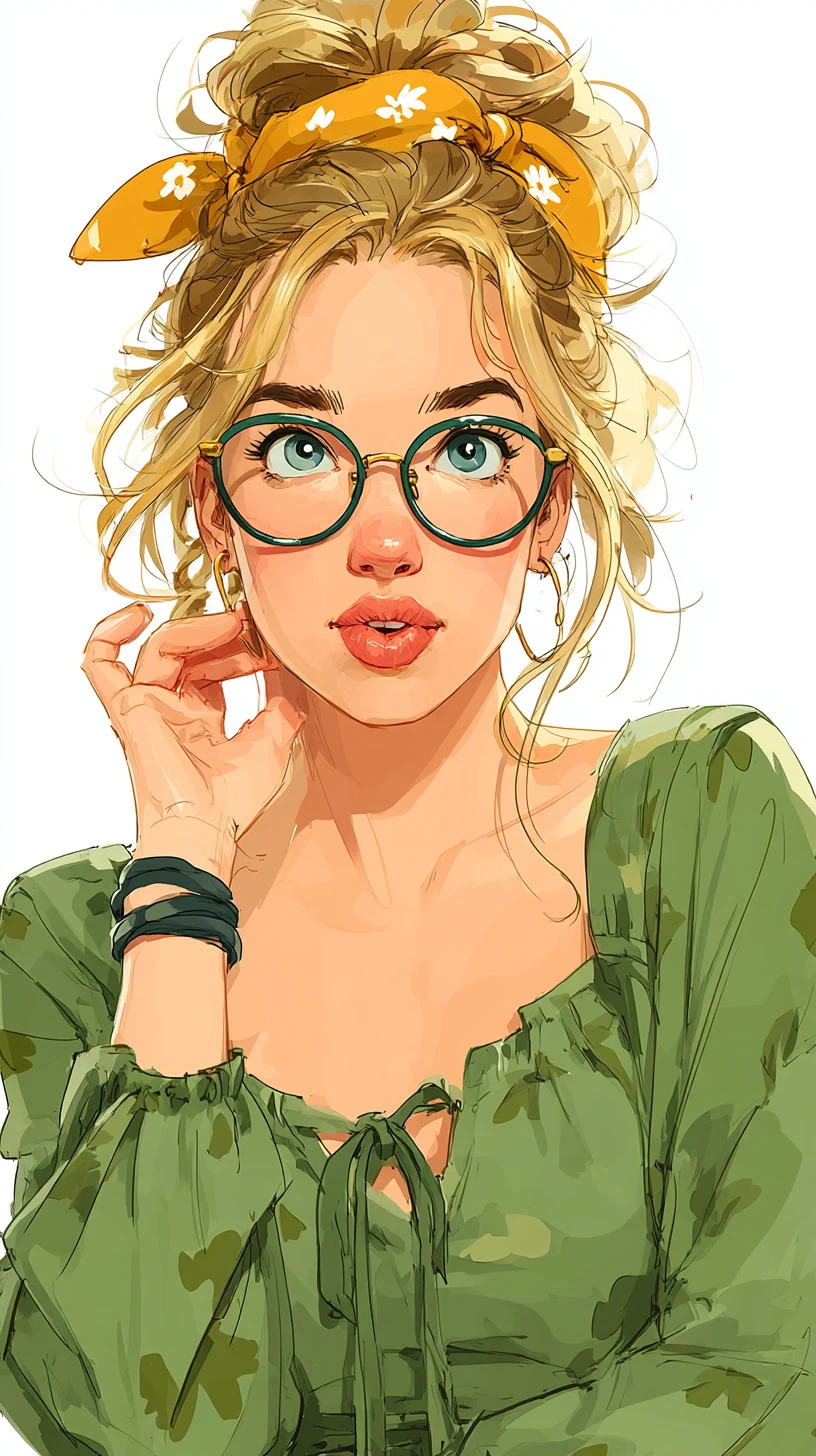 Retrato de garota estilosa com óculos em ilustração digital