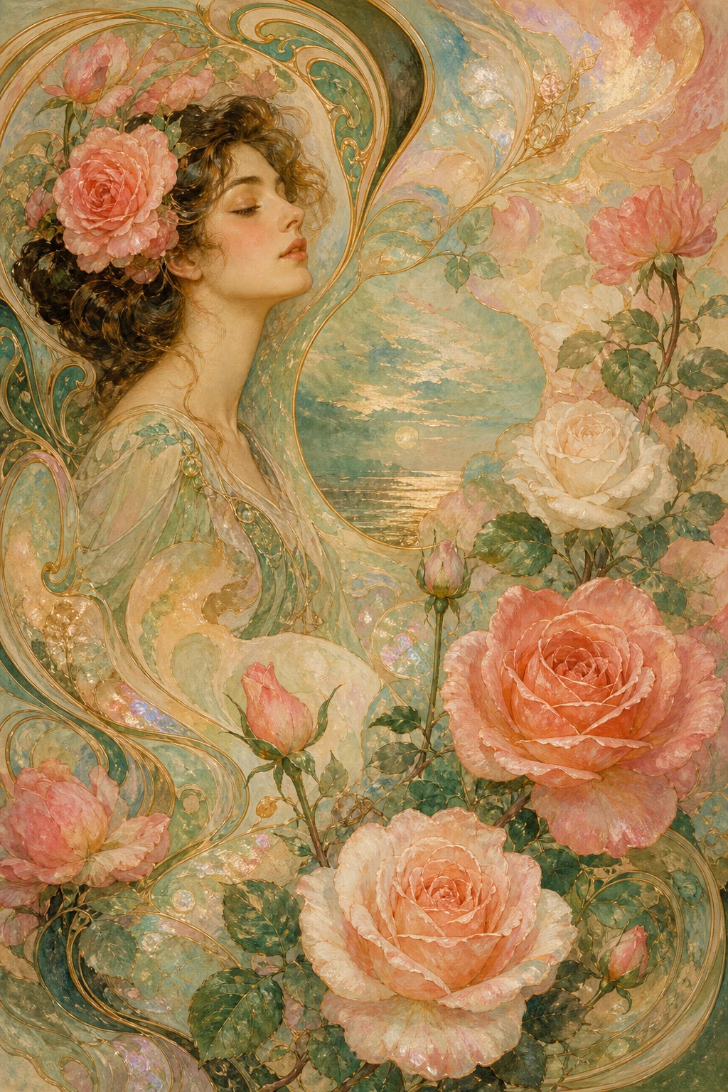 Moodboard d’art contemporain de roses aux accents lumineux