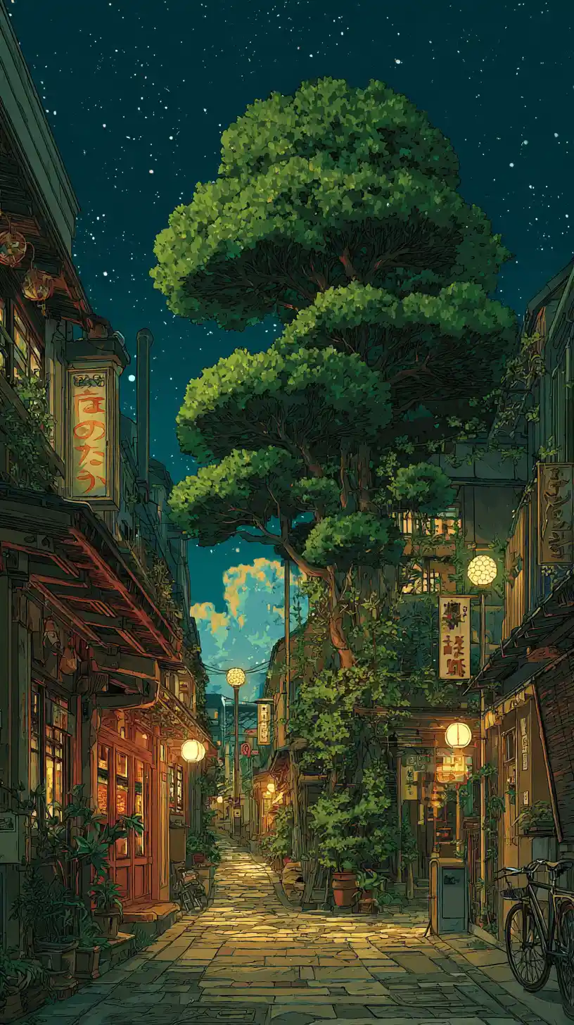 Narrow Japanese street at dusk with glowing shop windows