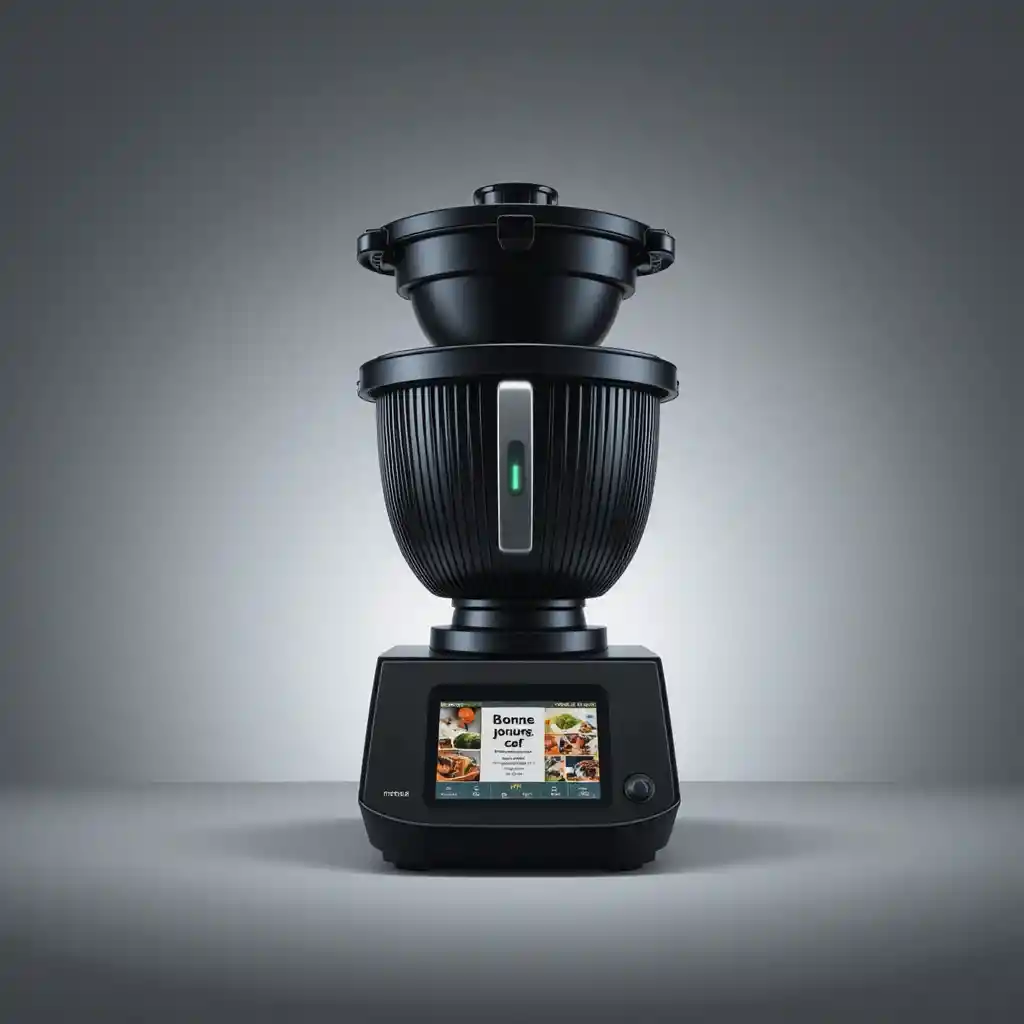 Robot da cucina nero moderno con display touchscreen