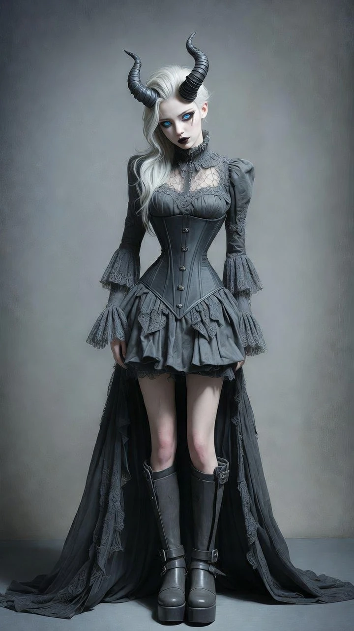 暗黑蒸氣龐克維多利亞風晚禮服的奇幻女子