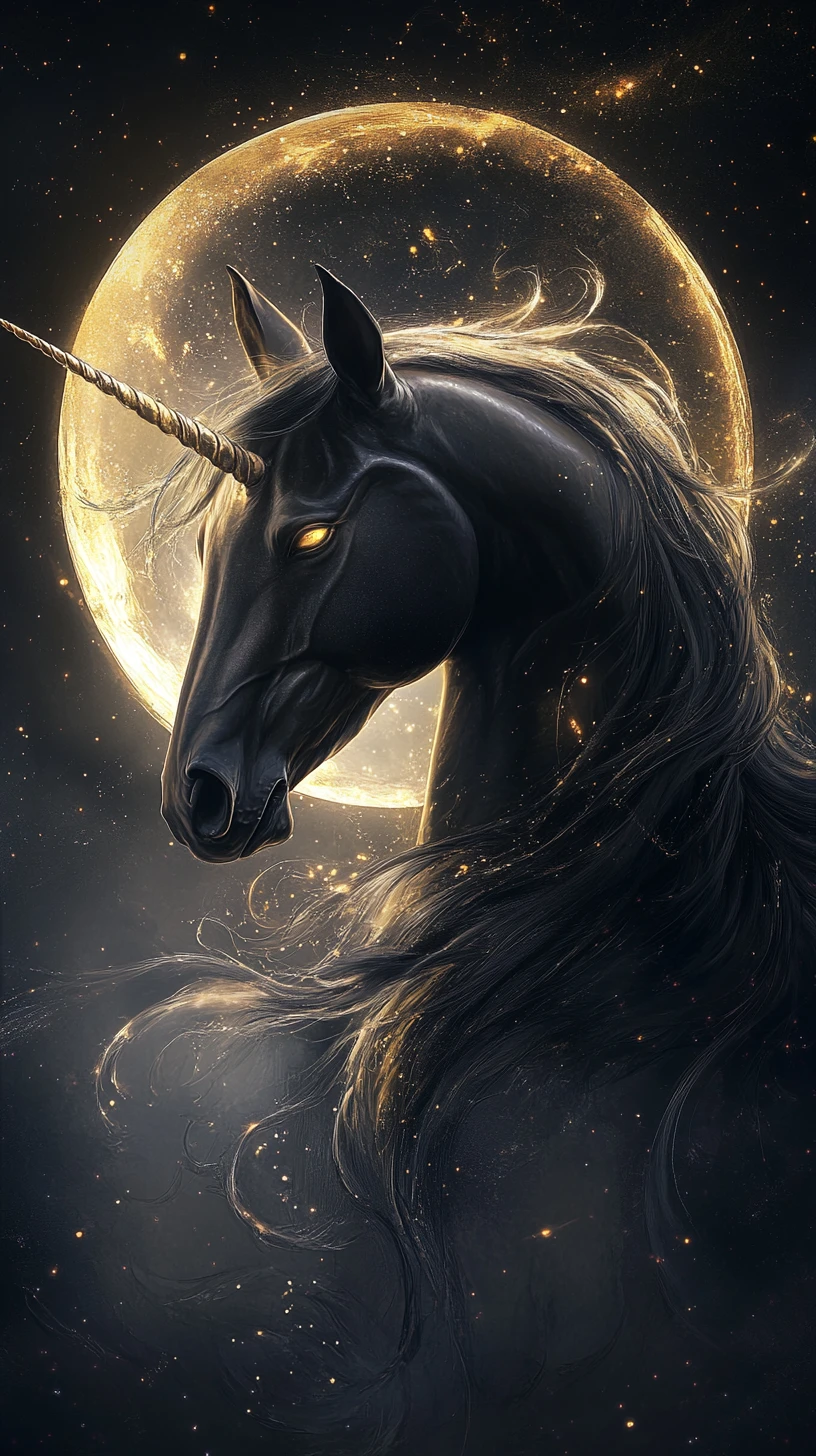 Unicorno tra Ombra e Luce con Criniera Cosmica