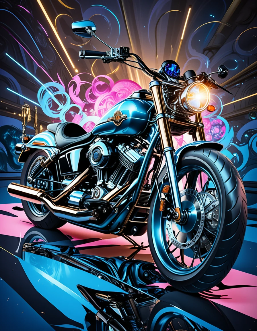 Ilustração digital estilizada de uma moto Harley Davidson
