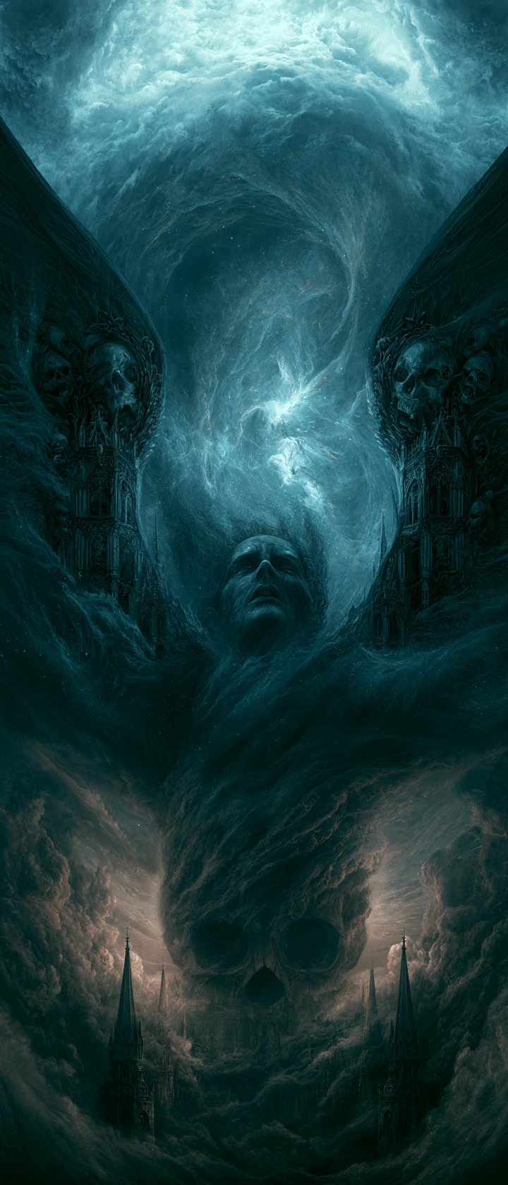 Anjo negro caído em uma tempestade cósmica gótica surreal