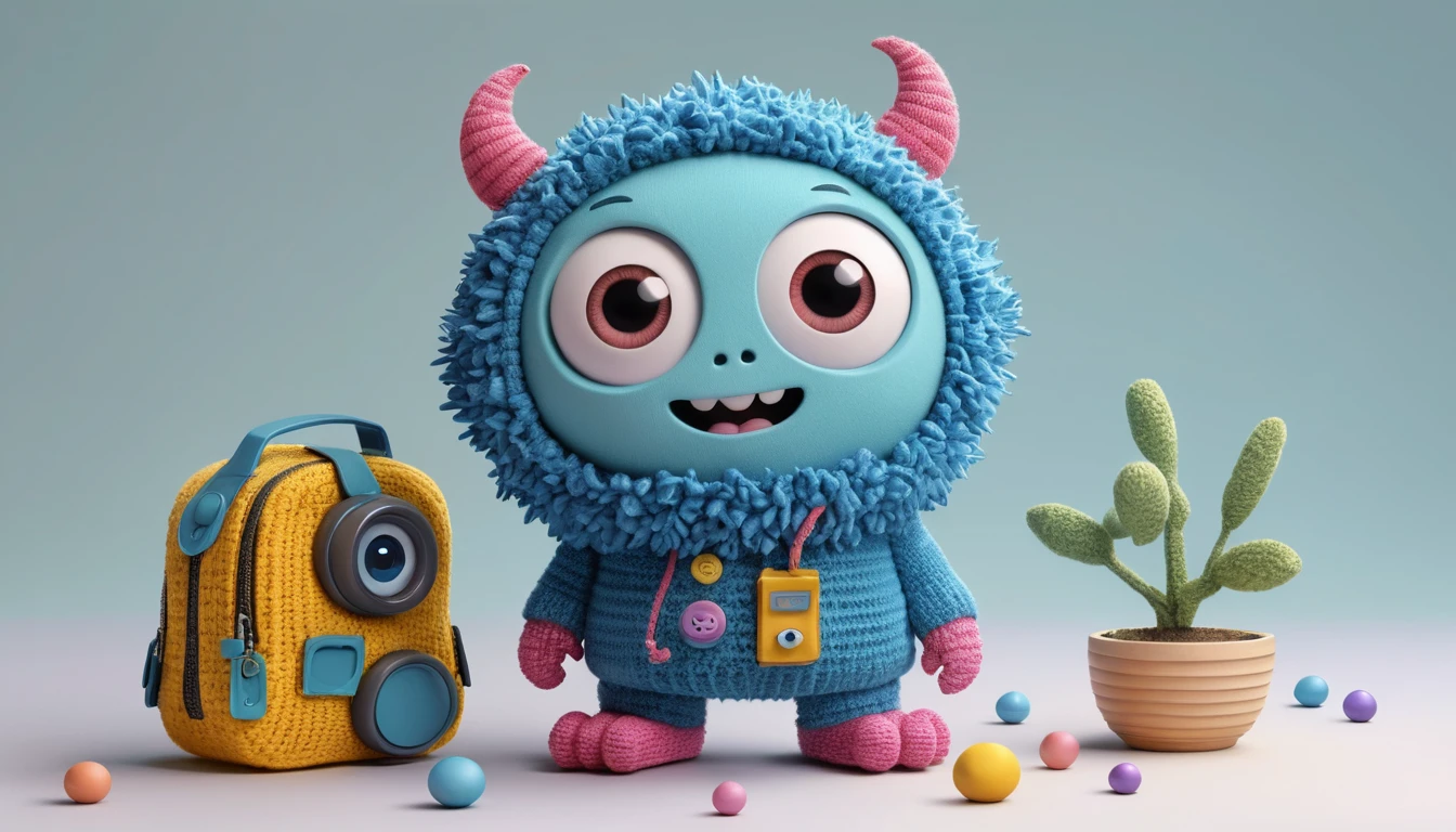 Adorable héroïne high-tech dans un monde de fantasy 3D coloré