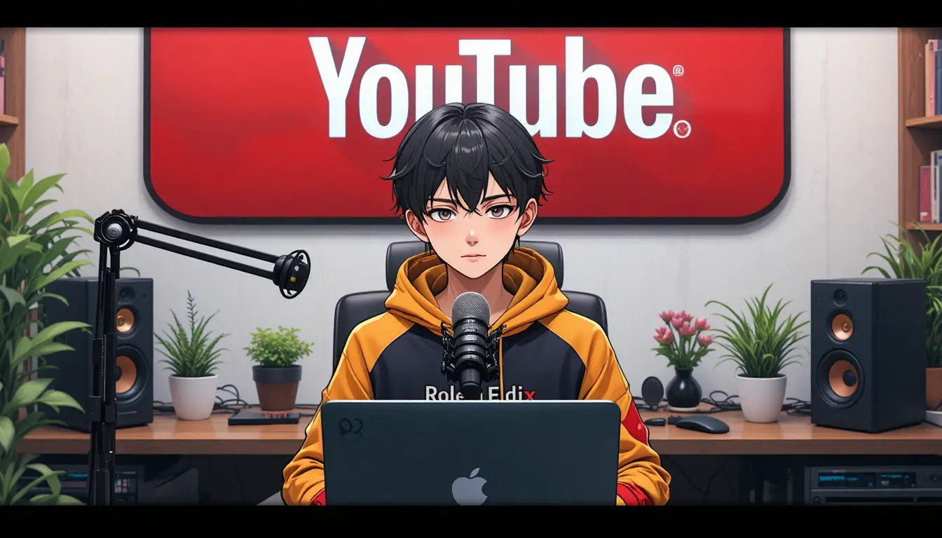 Anime-Junge streamt am Computertisch mit Mikrofon