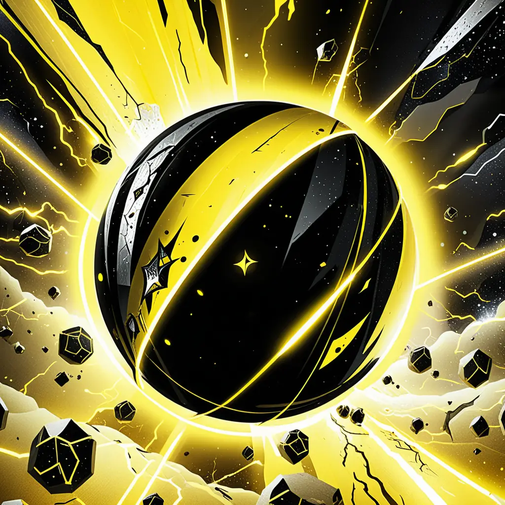 Futuristischer schwarzer Sci-Fi-Planet mit gelbem Neon-Halo