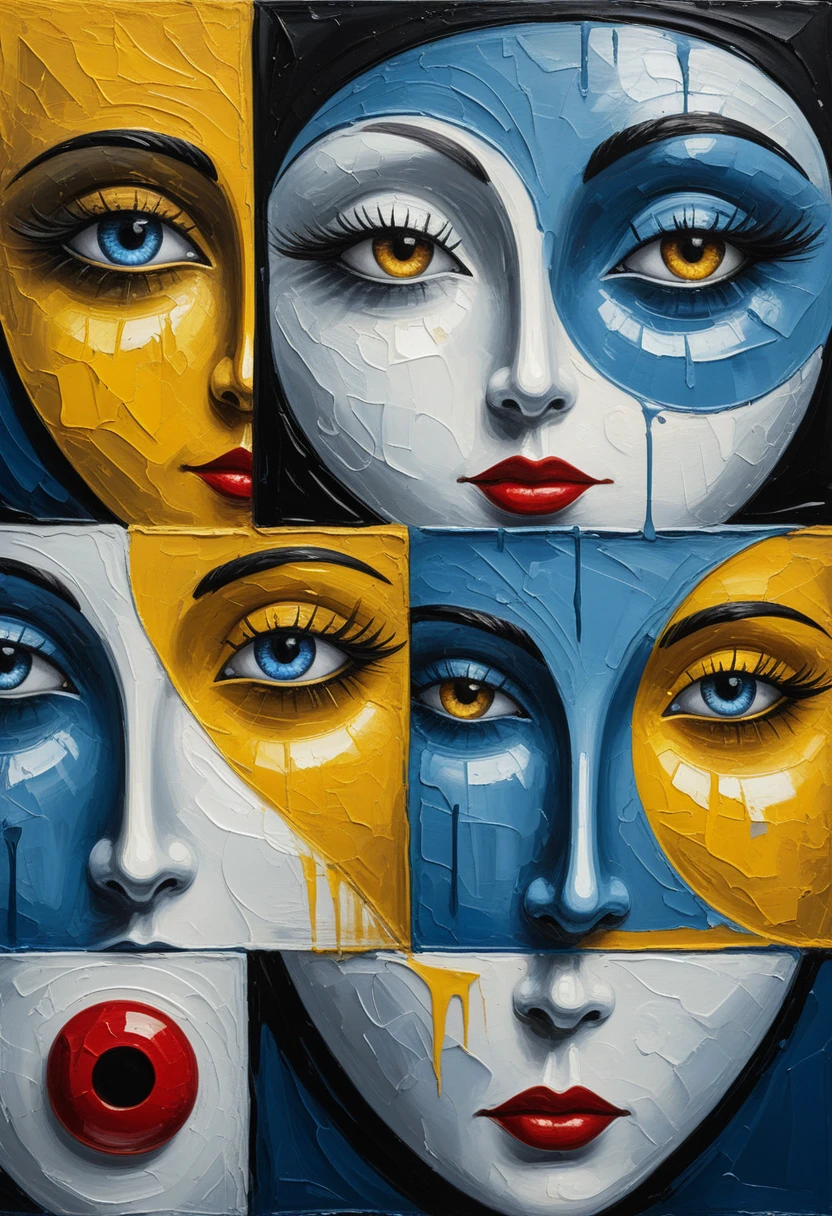 Surreal abstract portrait of two merged theatrical faces