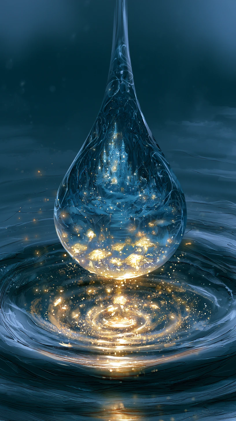 雨粒が明かす光り輝く幻想の森の世界